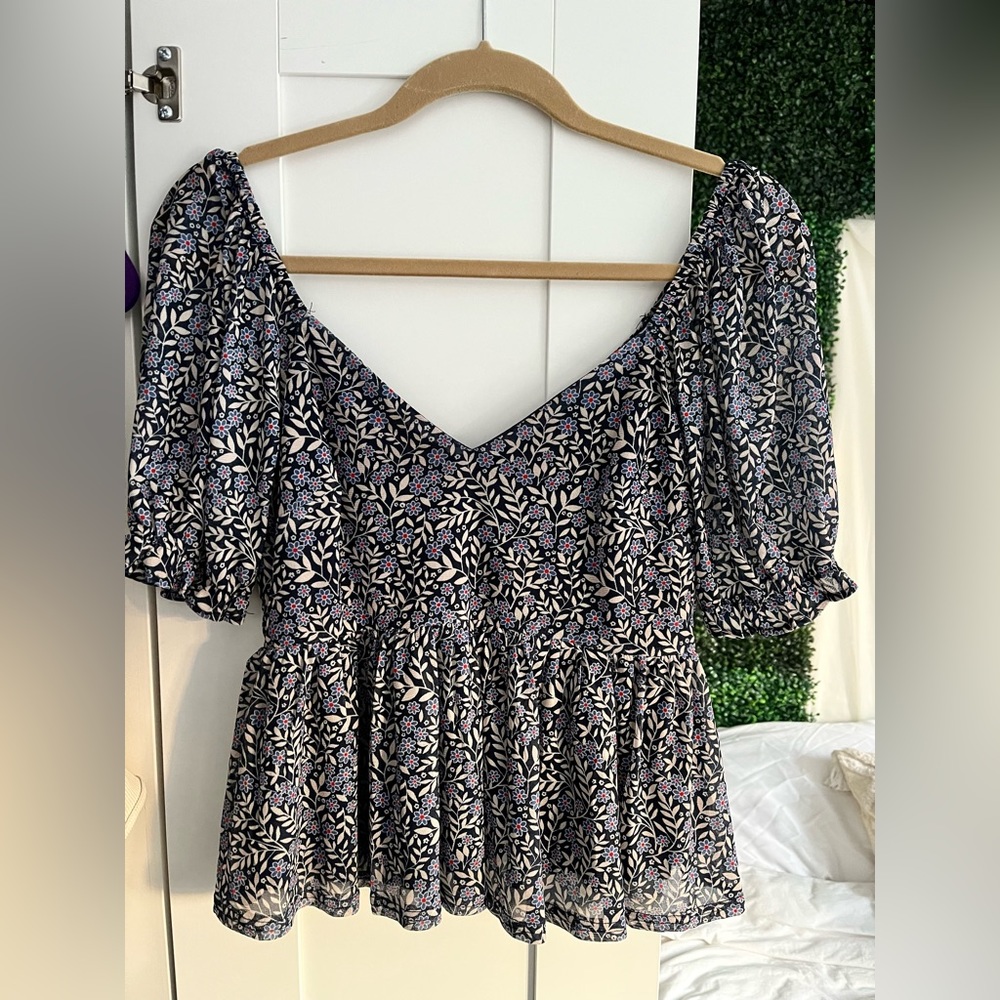 Floral Deep V Neck Blouse